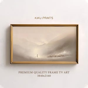Minimalist Christian Frame TV Art The Lost Sheep, Neutral Jesus The Good Shepherd Wall Art, Abstract Landscape Soft Neutral Tones | TV132H
