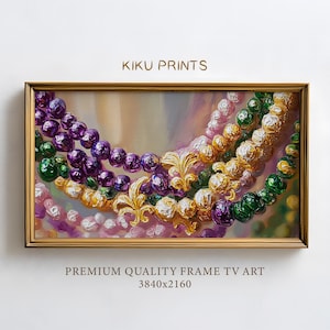Mardi Gras Beads Abstract Frame TV Art, Fleur-de-Lis Abstract Painting Frame TV, New Orleans Carnival Wall Decor, Digital Download | TV375