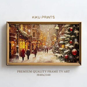 Christmas Frame TV Vintage Snowy Town Art - Winter City Oil Painting, Farmhouse Christmas Town Background, Frame TV Minimalism Art | TV132