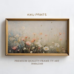 Neutral Frame TV Art Spring Flowers, Soft Colors Spring Country Frame TV Art, Vintage Summer Landscape Oil Painting TV Background | TV422
