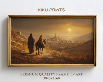 Christian Frame TV Nativity Art, Christmas Frame TV Art Star of Bethlehem, Mary and Joseph, Vintage Minimalist Painting | TV144