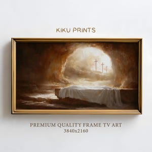 Jesus Frame TV Art Empty Tomb, Resurrection Frame TV Art Jesus Empty Tomb, Neutral Christian Easter Oil Painting, Instant Download | TV325