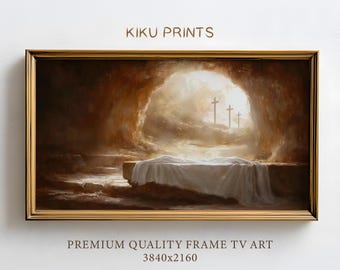 Jesus Frame TV Art Empty Tomb, Resurrection Frame TV Art Jesus Empty Tomb, Neutral Christian Easter Oil Painting, Instant Download | TV325