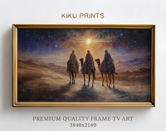Religious Frame TV Christmas Art, Nativity Frame TV Three Wise Men Star of Bethlehem Screenshot, Samsung Frame TV Christian Painting | TV146
