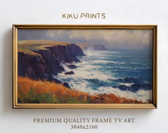 Autumn Coastal Frame TV Art Irish Cliffs Vintage Oil Painting, Autumn Ireland Landscape TV Background, Irish Landscape Frame TV Art | TV363