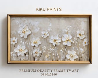 Neutral Narcissus Frame TV Art Spring White Daffodils, Summer Daffodils Frame TV Art Botanical Oil Painting, Farmhouse TV Background | TV443