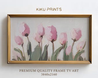 Pink Tulips Frame TV Art Spring Floral, Minimalist Frame TV Art Pink Tulips, Easter Farmhouse Decor, Neutral Spring TV Screensaver | TV433