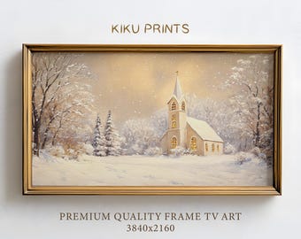 Frame TV Art Christian Church in Snowy Forest, Winter Farmhouse Decor, Christmas Frame TV Art, Instant Download Xmas TV Background | TV153