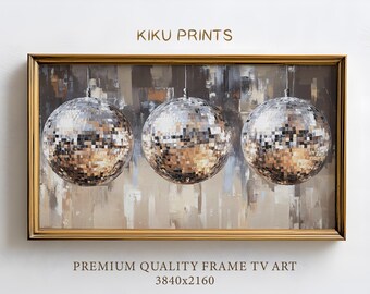 Rahmen TV Kunst Diskokugeln Party, Rahmen Tv Geburtstagsfeier, Silber Neutral Ölgemälde, NYE Party Rahmen Tv Bildschirmschoner, TV Hintergrund | TV251