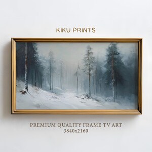 Winter Frame TV Wonderland, Neutral Winter Forest Landscape Frame TV Art, Countryside Oil Painting, Vintage Snow Trees TV Background | TV127