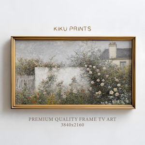Minimalist Spring Garden Frame TV Art Roses, Vintage Summer Frame TV Art Wild Roses Garden, Cottagecore Decor Neutral TV Screensaver | TV436