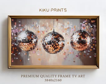 Diskokugeln Party Rahmen TV Kunst, Samsung Rahmen TV Kunst Geburtstagsfeier, Rosa Silber Neutral Ölgemälde, Vintage Silvester Kunst | TV252