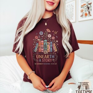 Unearth A Story Shirt, Summer Reading 2026, Fossil Book Lover Gift, Librarian Teacher Shirt, Archaeology Reader, Paleontology Science Gift image 10
