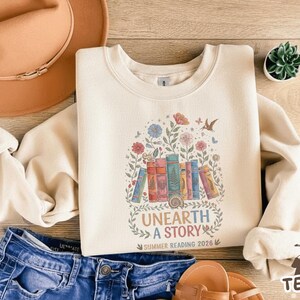 Unearth A Story Shirt, Summer Reading 2026, Fossil Book Lover Gift, Librarian Teacher Shirt, Archaeology Reader, Paleontology Science Gift image 4