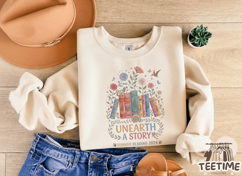 Unearth A Story Shirt, Summer Reading 2026, Fossil Book Lover Gift, Librarian Teacher Shirt, Archaeology Reader, Paleontology Science Gift image 4