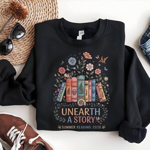 Unearth A Story Shirt, Summer Reading 2026, Fossil Book Lover Gift, Librarian Teacher Shirt, Archaeology Reader, Paleontology Science Gift image 3