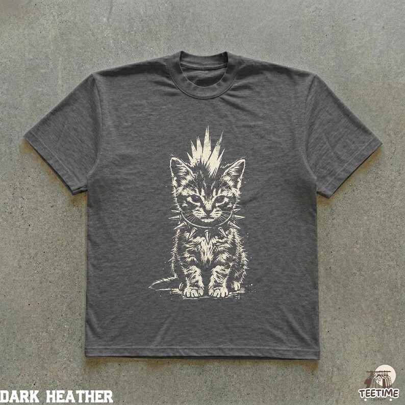 Punk Rock Mohawk Kitten Graphic Tee Cat Lover Shirt, Alternative Goth ...