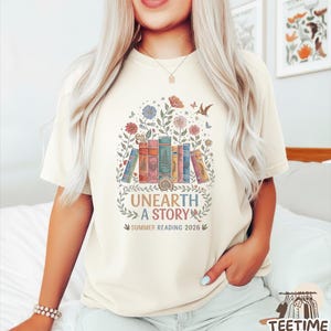 Unearth A Story Shirt, Summer Reading 2026, Fossil Book Lover Gift, Librarian Teacher Shirt, Archaeology Reader, Paleontology Science Gift image 5
