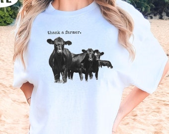Thank A Farmer Graphic Tee, Thank A Farmer Shirt, Support Local Farmers Tee, Agriculture Shirt, Farmer Tees, Western Cow Shirt