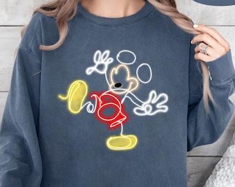 Mickey Outline Sweatshirt, Disney Mickey Mouse Sweater, Mickey Neon Crewneck, Disneyland Holiday Vacation Sweatshirt, Magic Kingdom Shirt