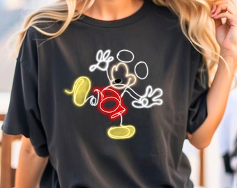 Mickey Outline Shirt, Disney Mickey Mouse Shirt, Mickey Neon Shirt, Disneyland Holiday Vacation T-Shirt, Magic Kingdom Shirt,Family Vacation
