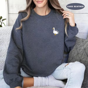 May include: A dark heather grey sweatshirt with a white goose graphic and the text "silly goose" on the front.
