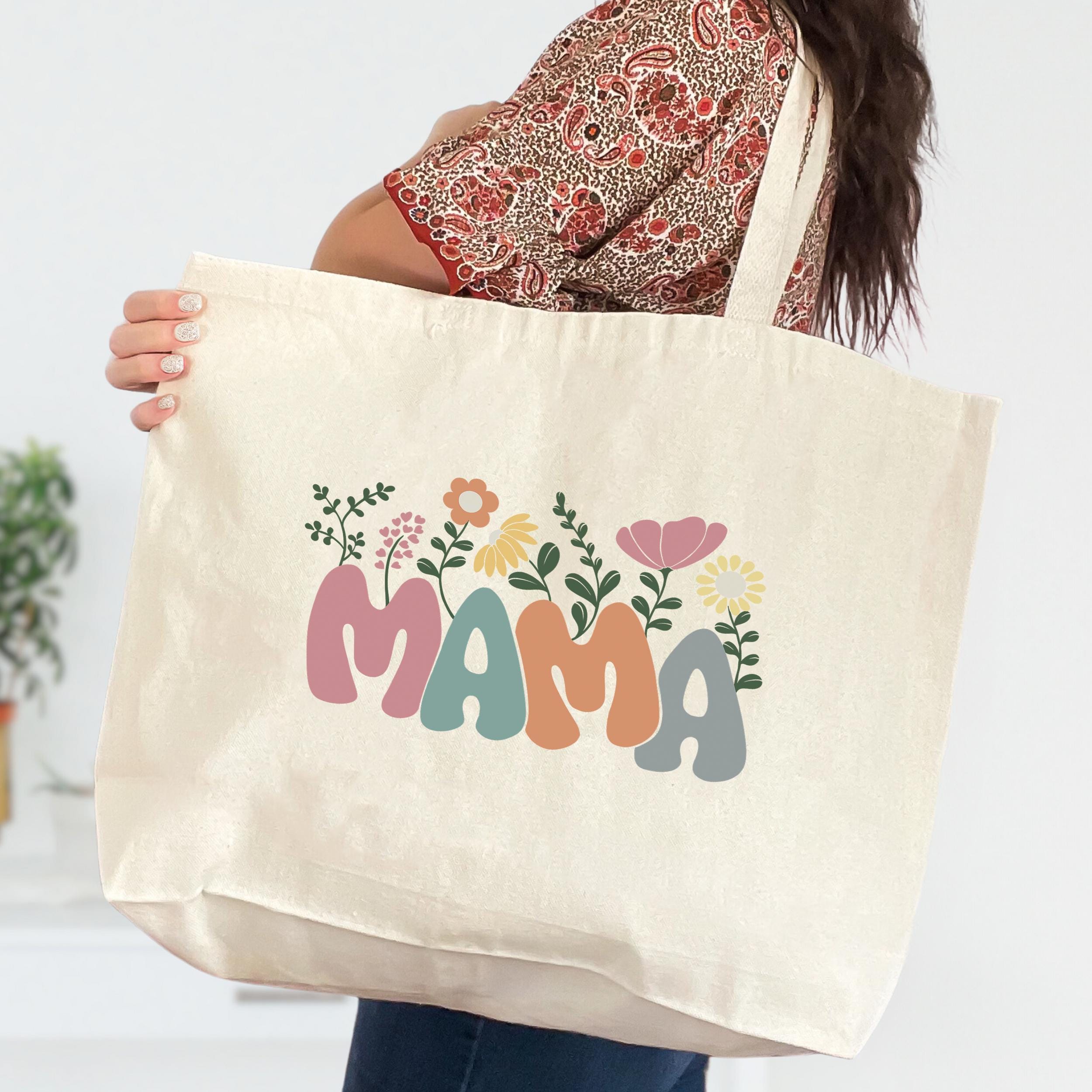 Floral Mama Tote Bag, Mama Tote, Varsity Mama Bag, Mothers Day