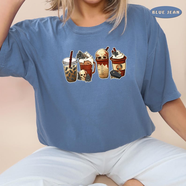 T-shirt Halloween Femme Motif Citrouille Et Café - Col Rond, Manches Courtes, Coupe Décontractée