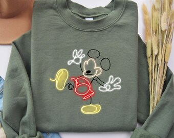 Mickey Outline Sweatshirt, Disney Mickey Mouse Sweater, Mickey Neon Crewneck, Disneyland Holiday Vacation Sweatshirt, Magic Kingdom Shirt