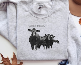 Thank A Farmer Graphic Sweatshirt, Thank A Farmer Sweater, Support Local Farmers Crewneck, Agriculture Sweatshirt, Western Cow Sweatshirt