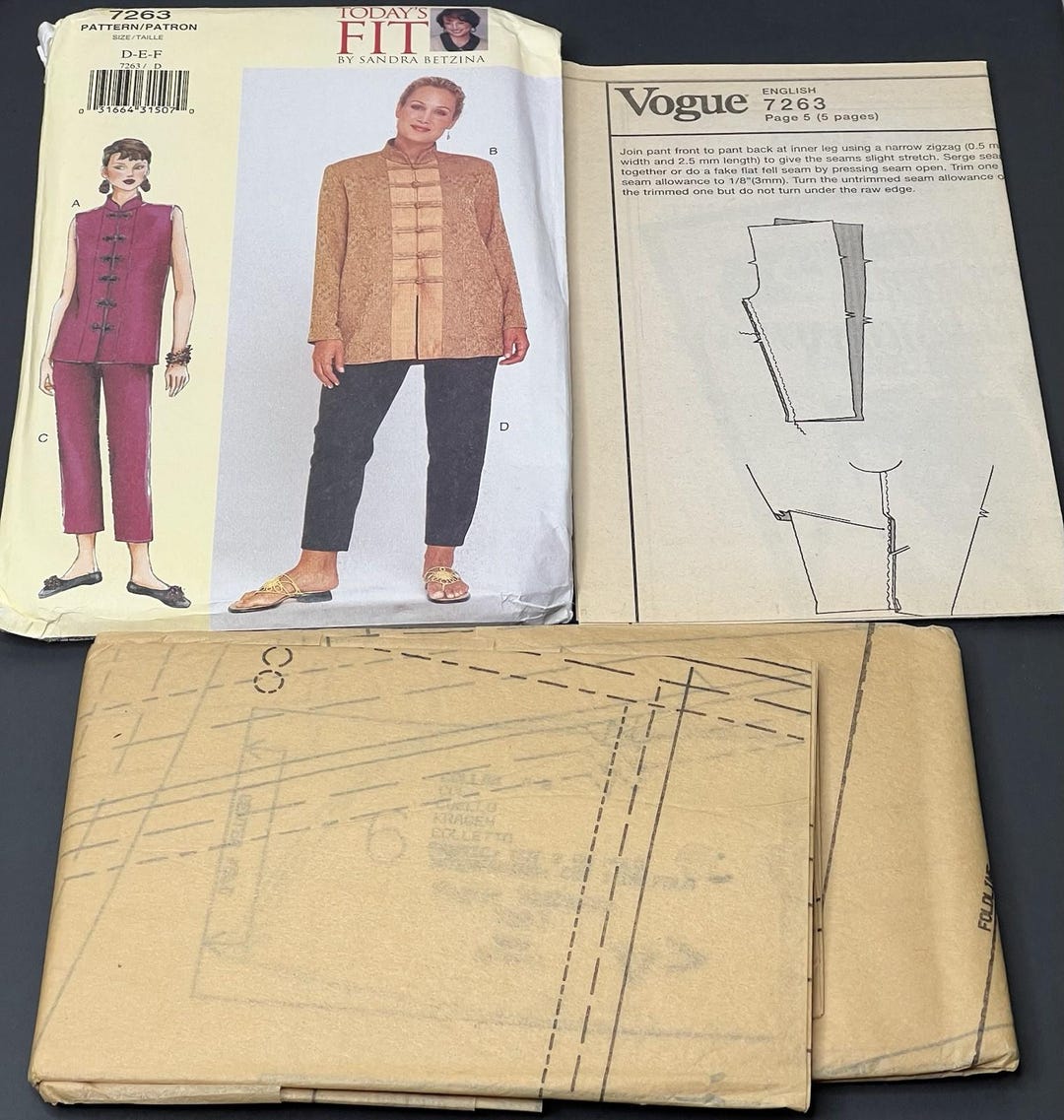 Today's Fit Vogue Sewing Pattern 7263 Sandra Betzina UNCUT 38-48 Inch ...