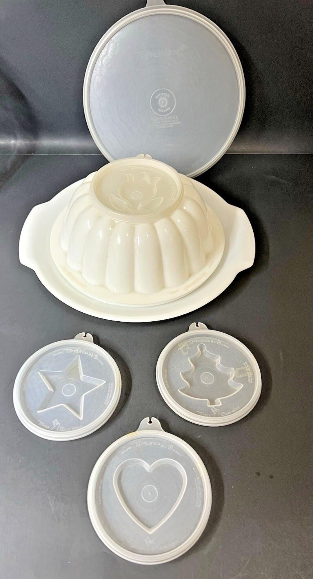 Tupperware Pattern Names Vintage 6 Piece Tupperware #617-1 White Jello Mold 4 Pattern Tops Jel-n ...