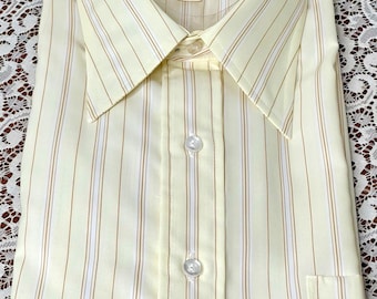 Arrow Kent  NEW Yellow Brown Pinstripe Button Up Short Sleeve Dress Shirt 16.5