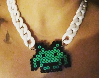 Space invader necklace, bold jewellery, Gamer necklace, Bold plastic chain, Statement jewellery, Fun plastic necklace, Gift for gamers