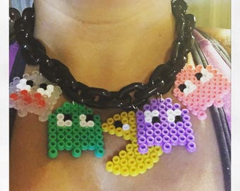 Pac-man and ghost choker, Pacman necklace, Bold plastic chain, statement necklace, Gamer jewellery, Statement jewellery, Gaming gifts