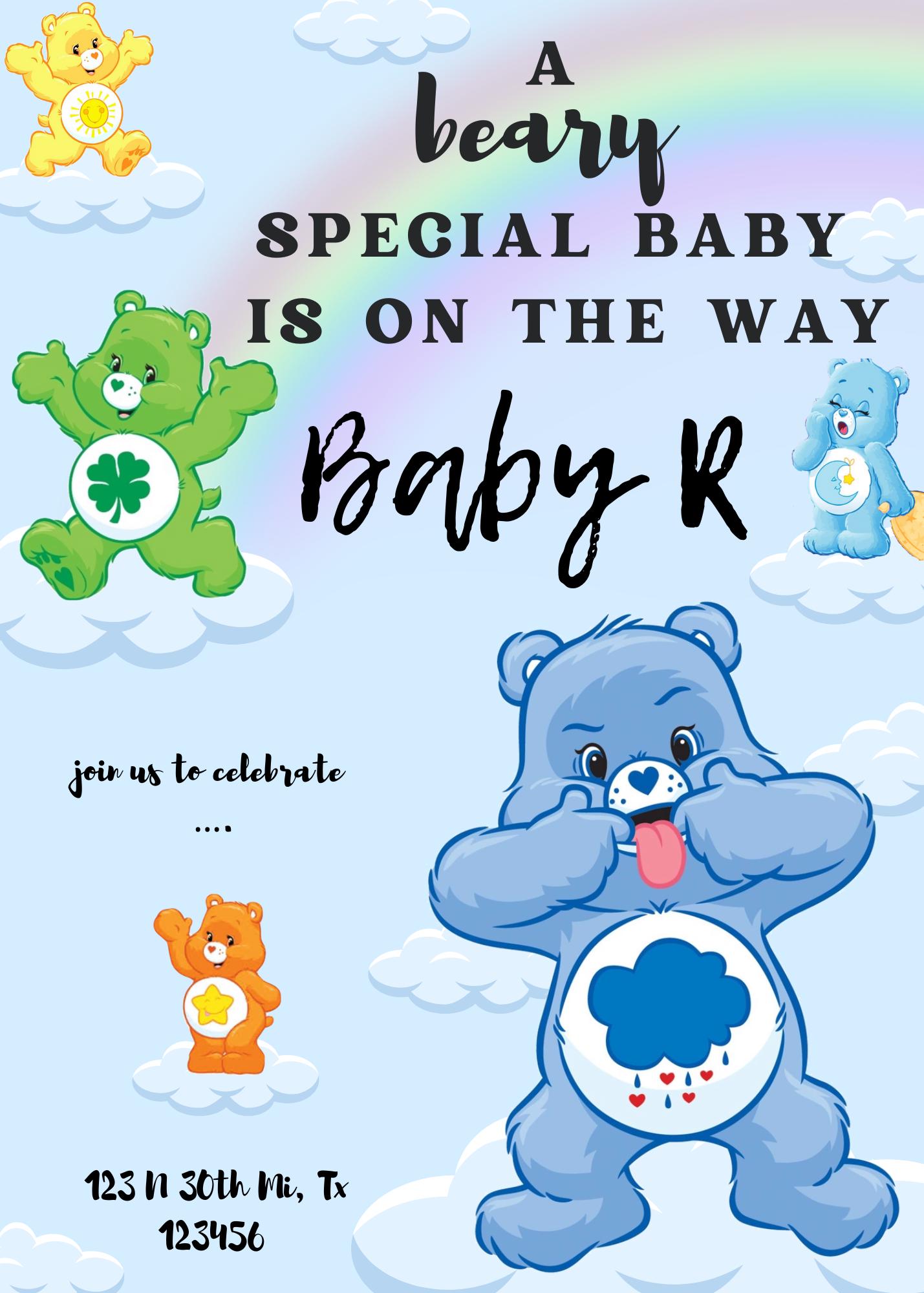 Birthday Invite Care Bears theme