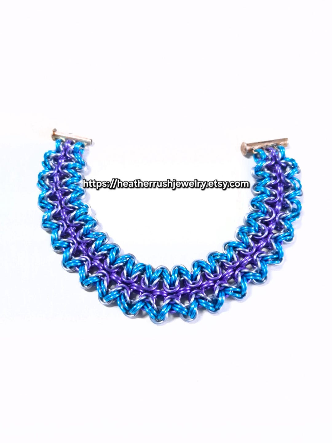 Star Ric Weave Handmade Chainmail Bracelet in Ric-rac Weave; Gray, Purple and ...