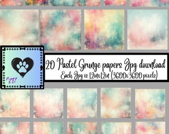 20 Pastel Grunge  Jpgs Digital| Commercial Use | Watercolor Flower Backgrounds | Printable Paper Set | Scrapbooking Paper | Crafts | Diy