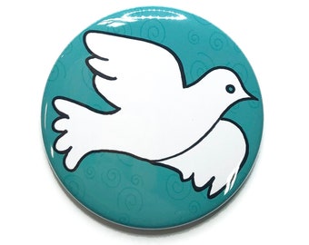 Dove Magnet, Pin, or Mirror - World Peace - Bird Fridge Magnet, Pinback Button or Badge