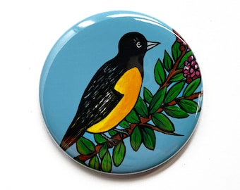 Oriole Magnet, Pin Back Button, or Pocket Mirror - Cute Bird Magnet or Pinback Badge