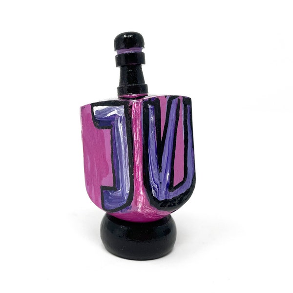 Purple and Pink Dreidel with Display Stand - Hand Painted Gift for Hanukkah by Claudine Intner