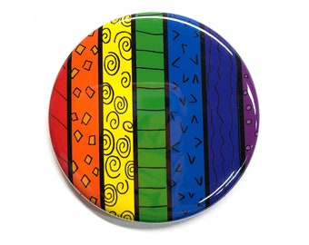 Rainbow Pin, Magnet, or Pocket Mirror - Diversity Pride Button - LGBT, LGBTQ, LGBTQIA Gay Rights pinback button badge or fridge magnet