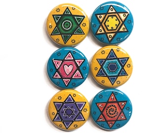Star of David Magnet Set or Pin Back Button Set - Jewish Gift for Hanukkah, Rabbi, Teacher