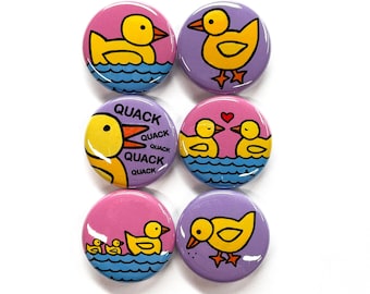 Duck Magnets or Pinback Buttons Set - Yellow Ducky - Bird Fridge Magnet Set or Pin Back Button Set - Animal Lover Gift