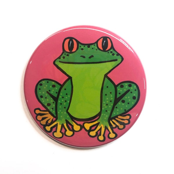 Cute Tree Frog Pin Back Button, Fridge Magnet or Pocket Mirror