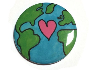 Earth Day Pin or Magnet - Mother Earth Pinback Button Badge or Fridge Magnet for Science or Climate Change