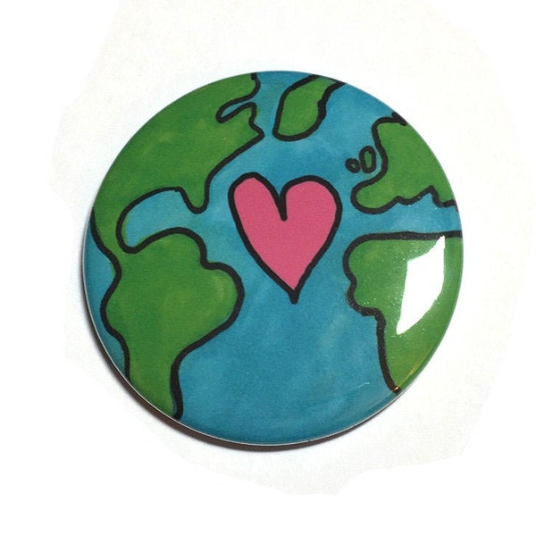 Earth Day Pin or Magnet - Mother Earth Pinback Button Badge or Fridge Magnet for Science or Climate Change