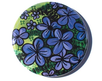 Purple Flower Mirror, Magnet, or Pin - Creeping Phlox - Spring Flower Pinback Button, Pocket Mirror, or Fridge Magnet