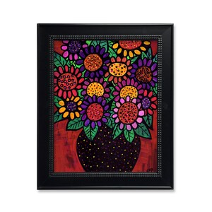 Playful Posies Art Print Whimsical Floral Print Flower Wall Art Decor 8x10 with optional black mat image 1