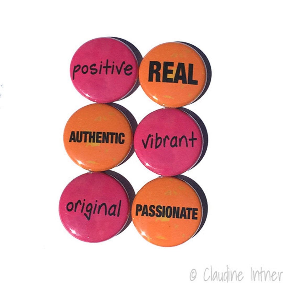 Word or Pins Positive Affirmation Fridge or Pinback Button Set Stocking Stuffer